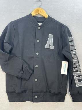 Aeropostale Kids M 10/12 Black Varsity Jacket Snap Front Logo NWT